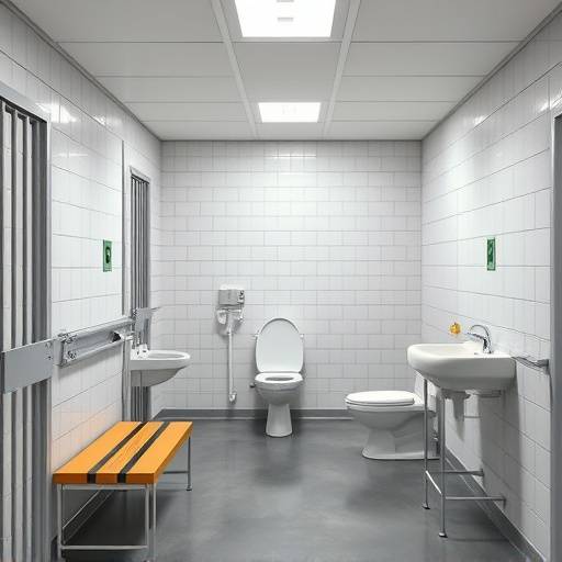 Fotograf铆a de una celda moderna con mobiliario b谩sico, iluminaci贸n adecuada y un ba帽o integrado
